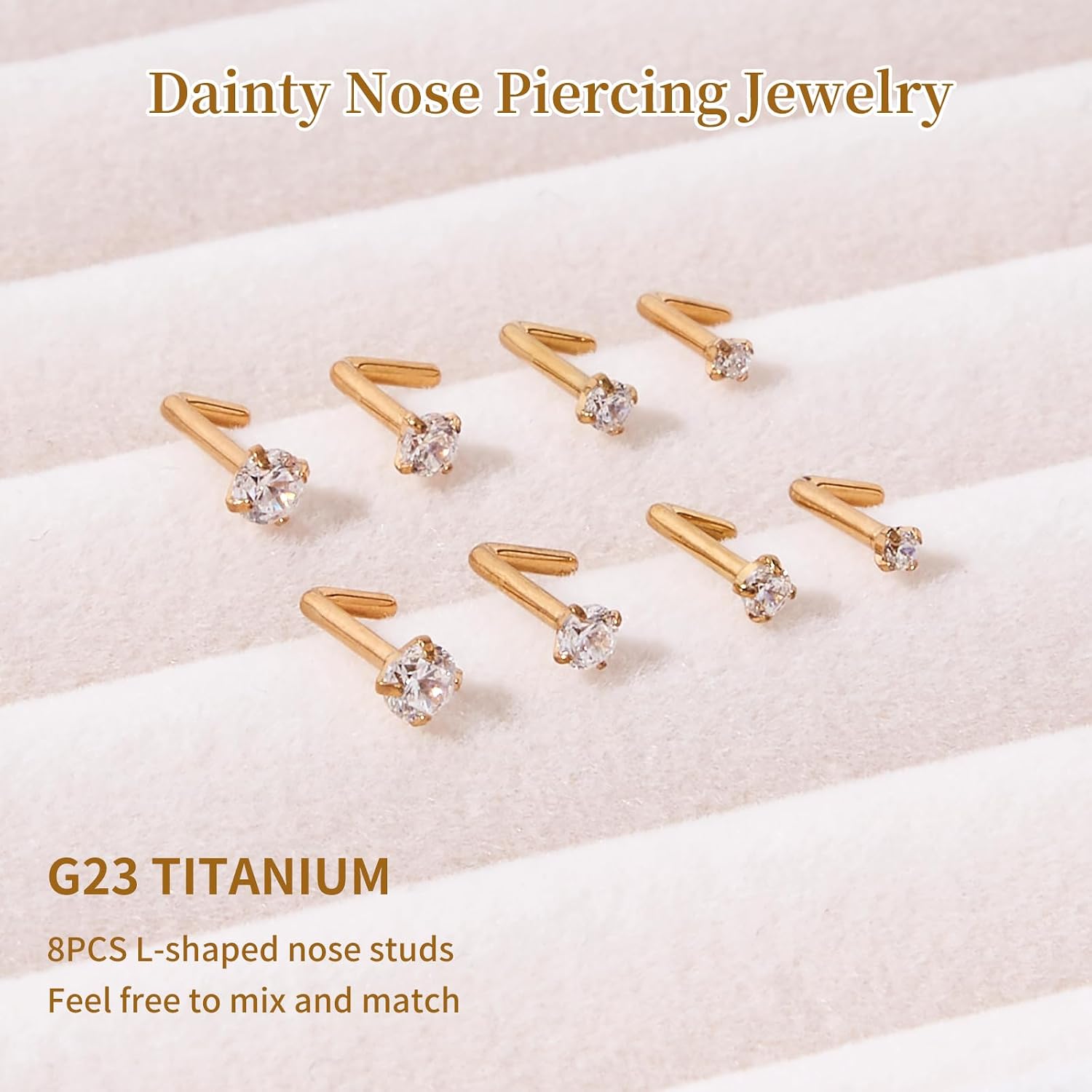 18G 20G G23 Titanium Nose Rings Studs Labret Lip Studs for Women Men Shiny Cubic Zircon Nose Studs Piercing Jewelry