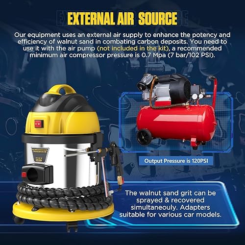 Miniatura 7 de Nogal Blaster, con 23 adaptadores y kit de pistola de nogal de 4.4 lbs para limpieza de carbono, sistema de motor automotriz, máquina de limpieza de