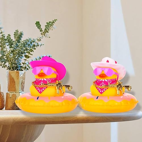 Miniatura 7 de Anillo de natación de pato vaquero para decoración de tablero de automóvil, accesorios de decoración de pato de goma con mini anillo de natación,