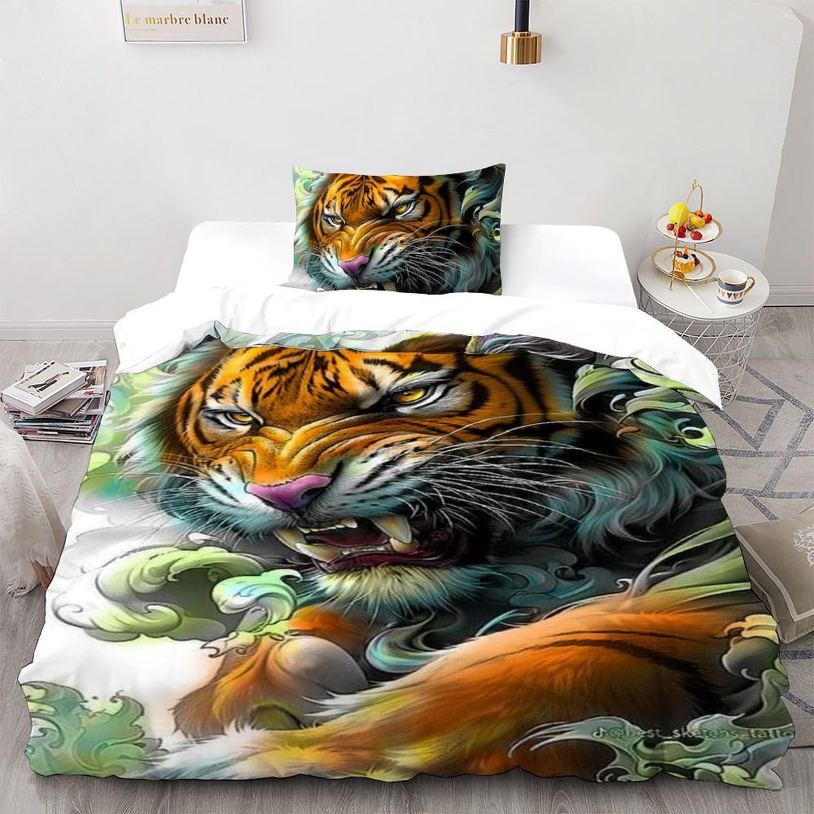 Housse de couette tigre forêt microfibre 135x200cm pour en finir avec le linge rêche qui ternit