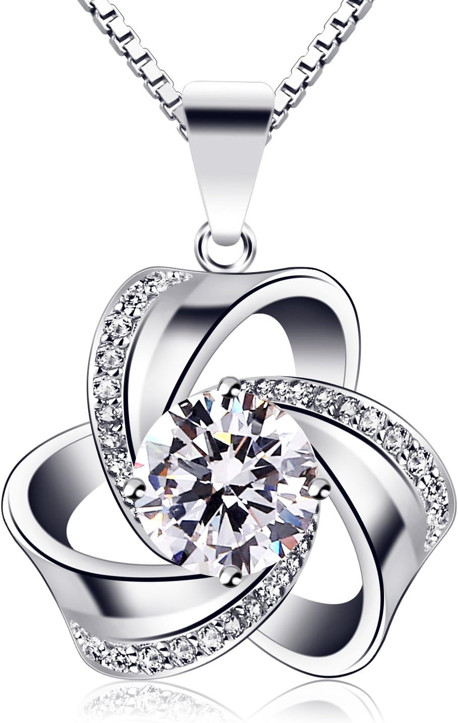 Women Jewellery Eternal Love Necklaces 925 Sterling Silver Cubic Zirconia Knot Pendant,18inch
