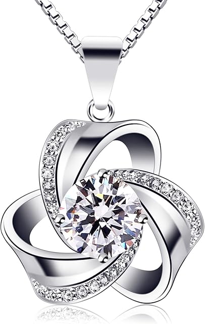 B.Catcher Women Jewellery Eternal Love Necklaces 925 Sterling Silver Cubic Zirconia Knot Pendant,18inch