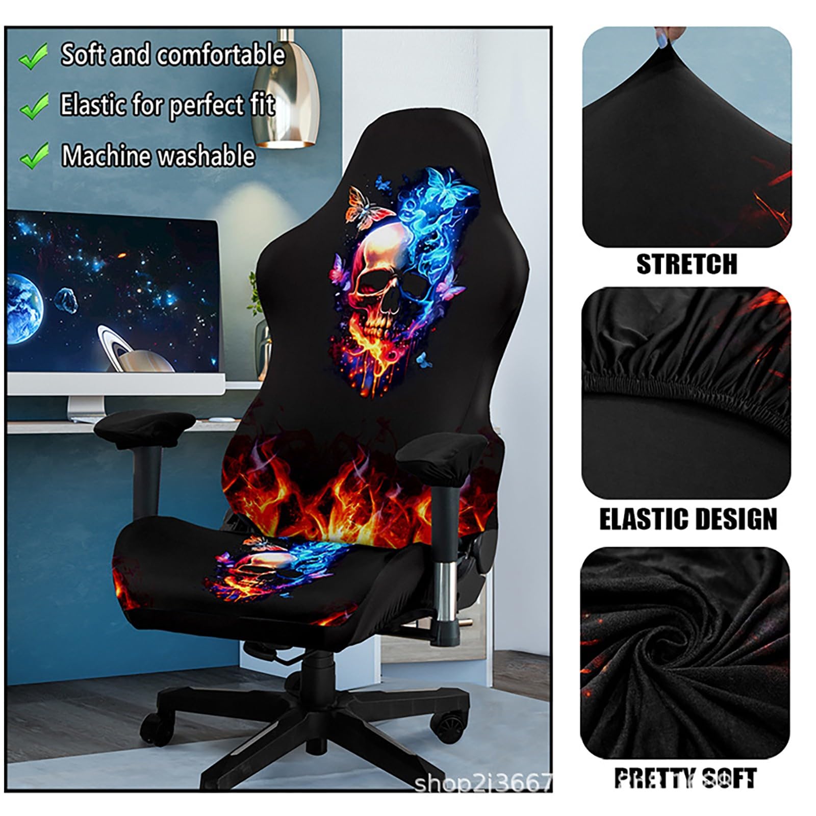 Coprisedia da Gioco,Coprisedia Sedia Gaming Girevoli Elastici,Copertura da Ufficio Computer da Gioco Antiscivolo Universale(B)