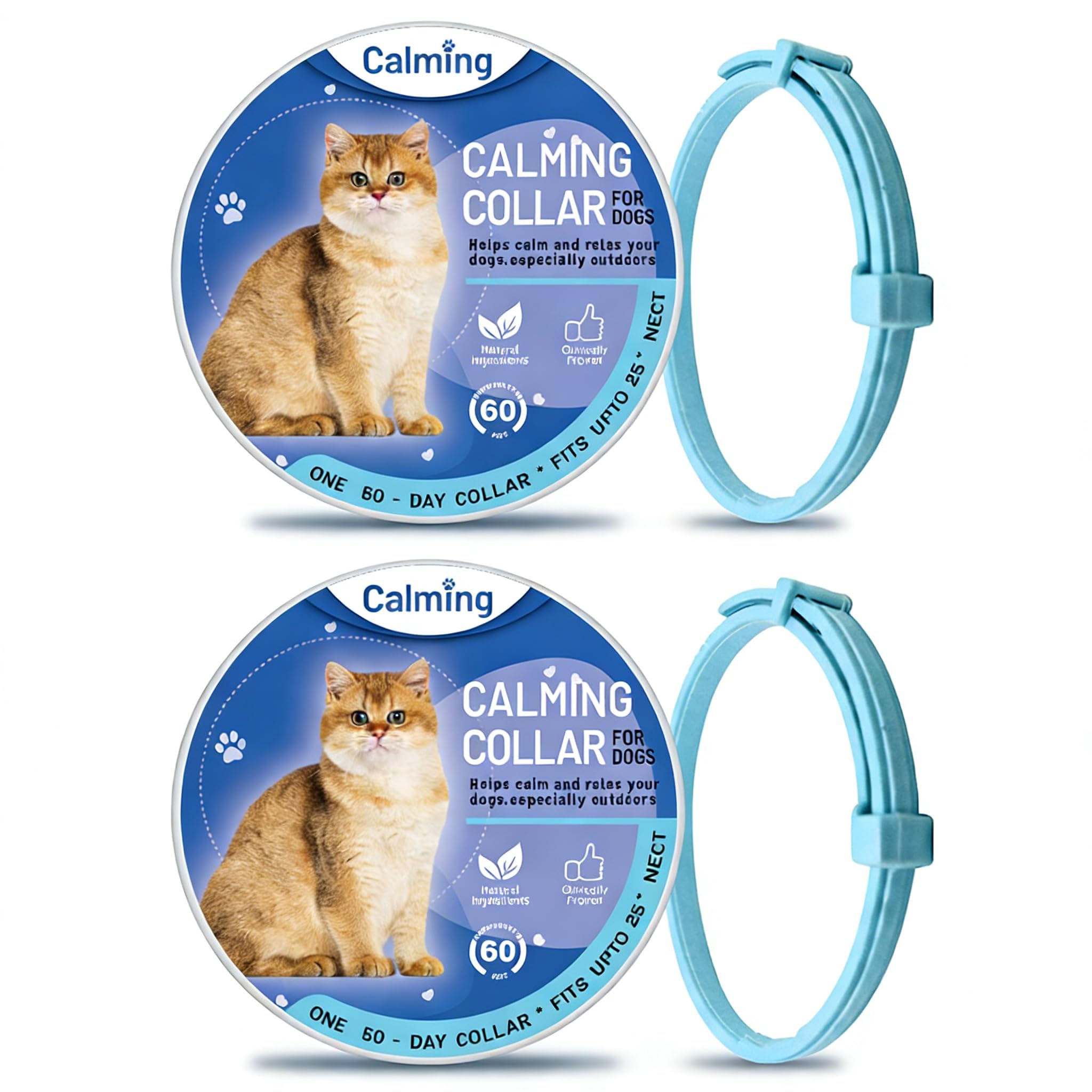 Pack of 2 Calming Collars for Cats & Dogs with Pheromones - Adjustable, Durable (120 Days), Clinically Proven Against Stress & Anxiety (Sky Blue, 38 cm (Cat))