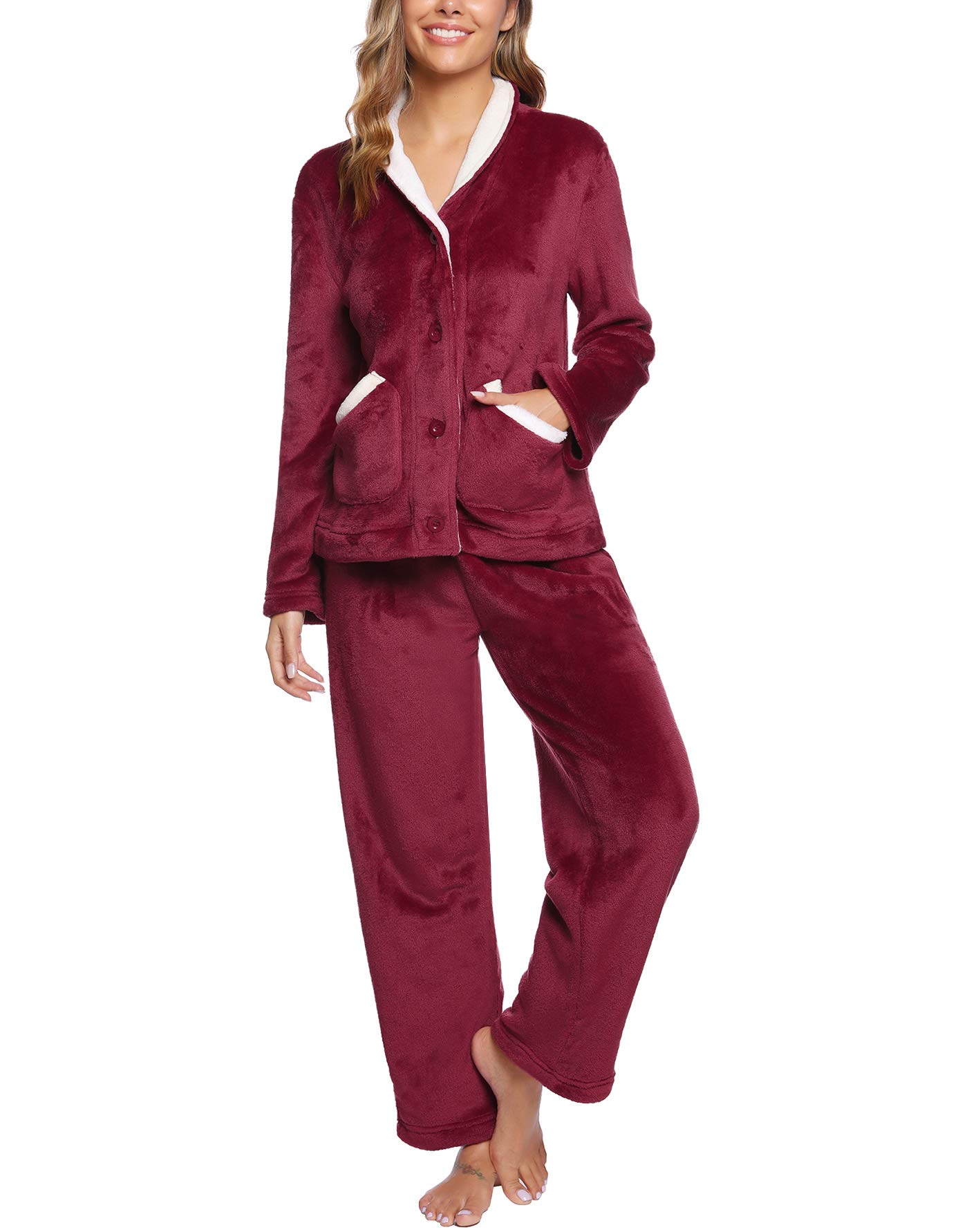 iClosam Pigiama Donna Invernale in Flanella Due Pezzi Maniche Lunghe | Tessuto Morbido, Tessuto in Flanella, Chiusura con Bottoni, Pantaloni Lunghi, Calore Confortevole, Vestibilità Comoda