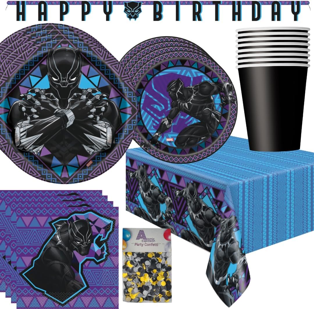 Black Panther Party Supplies including Black Panther Birthday Decorations and Black Panther Plates & Tableware for 16 Guests for your Kid's Birthday Party