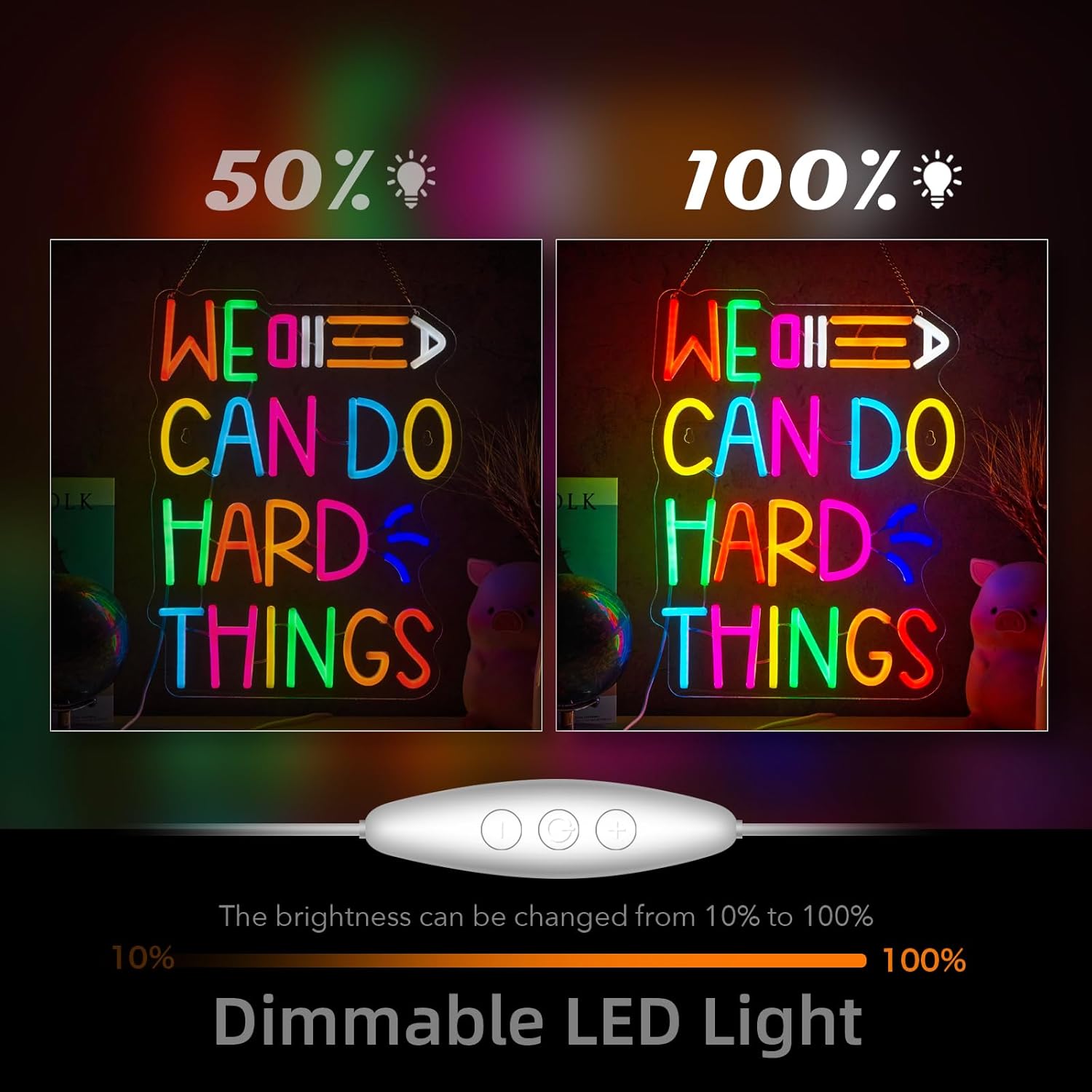 We Can Do Hard Things Neon Sign Do Hard Things Neon Signs for Wall Decor Pencil USB Dimmable LED Lights for Student Suitable for Classroom Bookstore Library Museum Study Room Gift for Teen Boys Girls Christmas