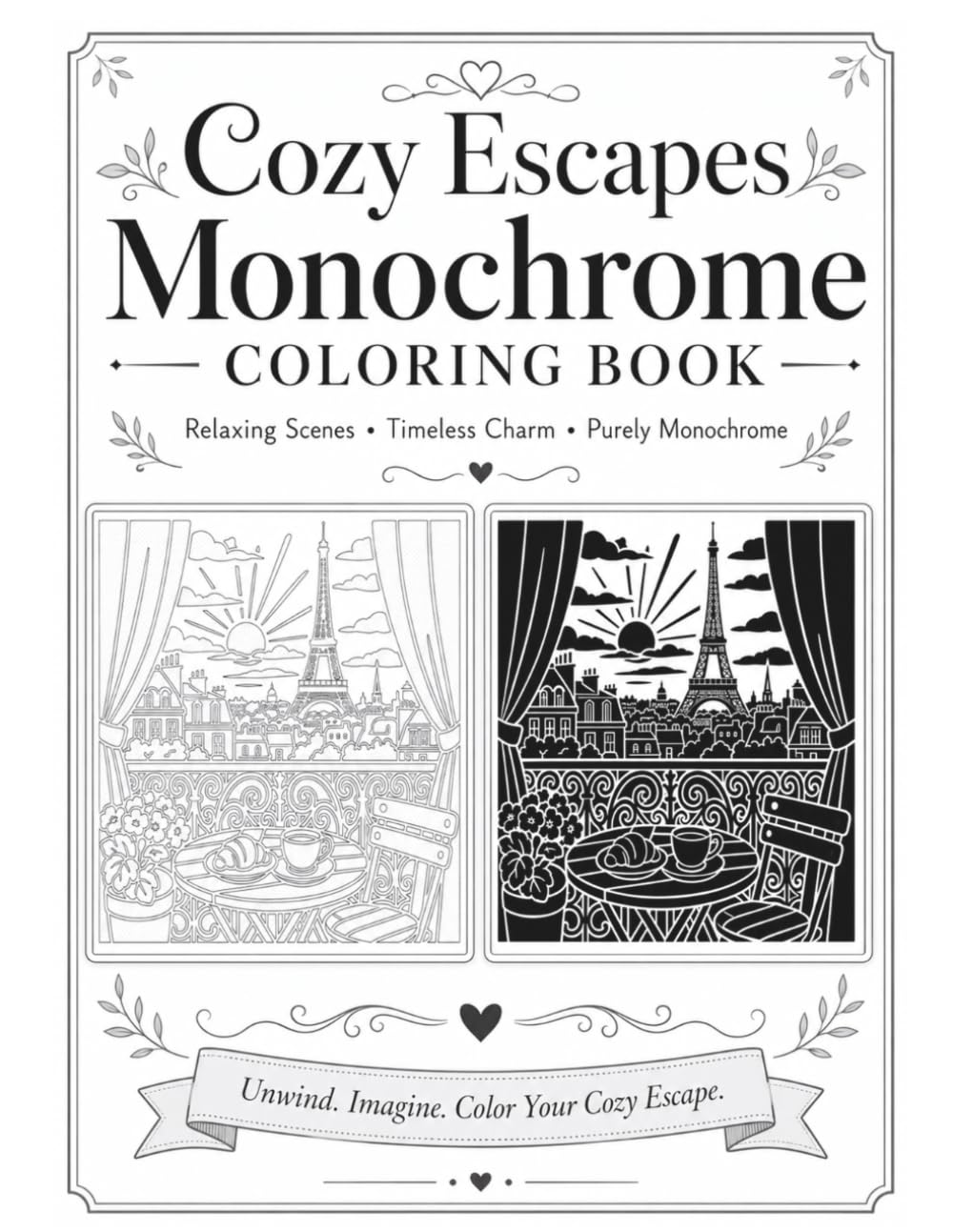 Cozy Escapes Monochrome Coloring Book: A Charming Collection of Cozy Monochrome Scenes to Color