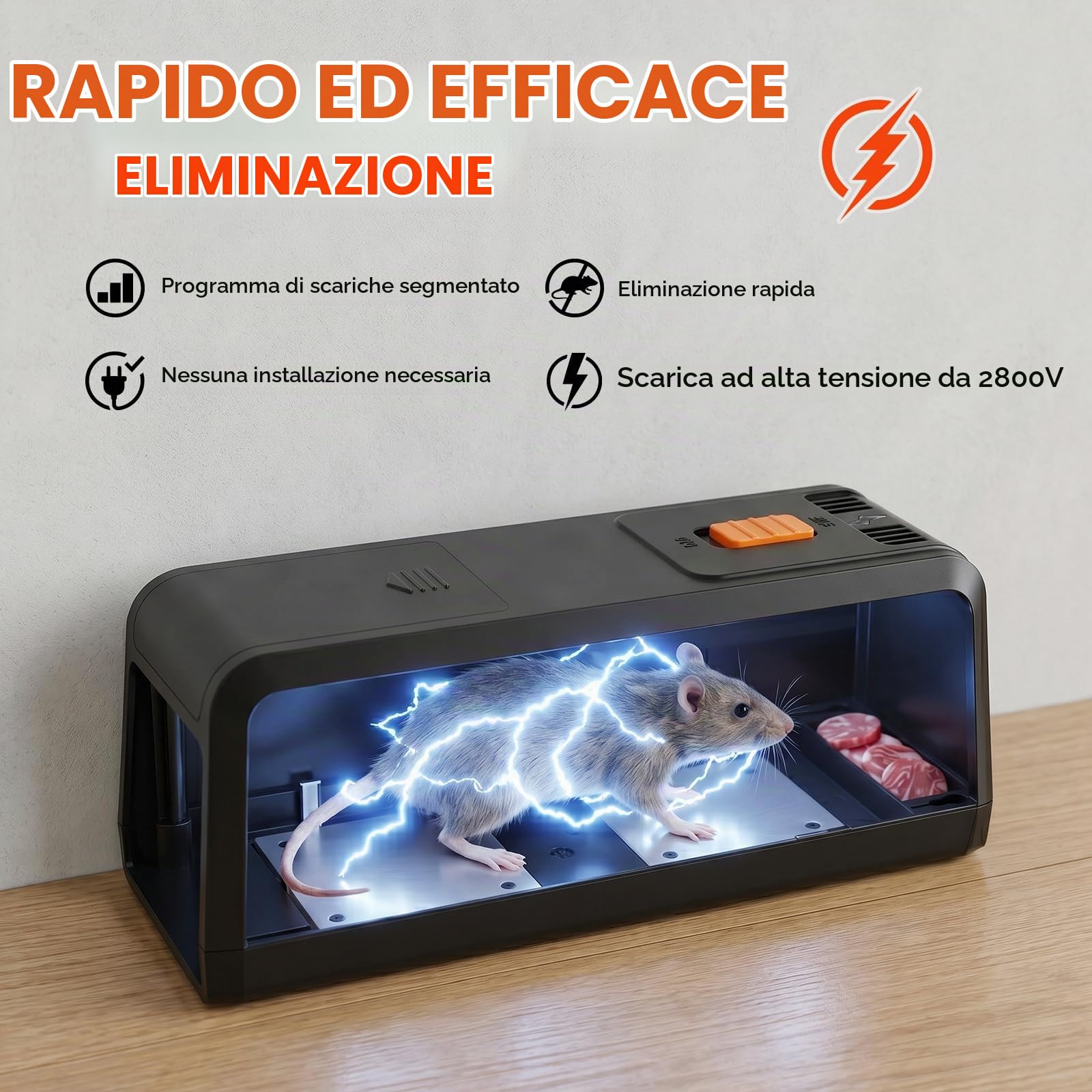 ilikable Trappola Elettrica per Topi 2800V Alta Tensione per Cucina Garage | Potente per Uccidere i Topi All'istante, Trappole Elettriche per Topi e Ratti Senza Toccare, Pile/USB per Cantina Magazzino