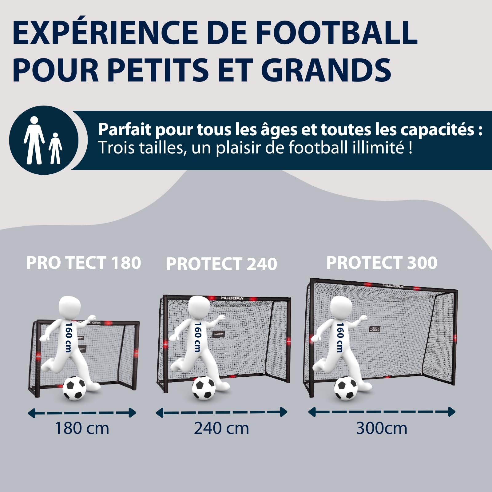 HUDORA But de Football Pro Tect - Grand But de Football pour Enfants et Adultes - Port de Foot enveloppé de Mousse avec Filet