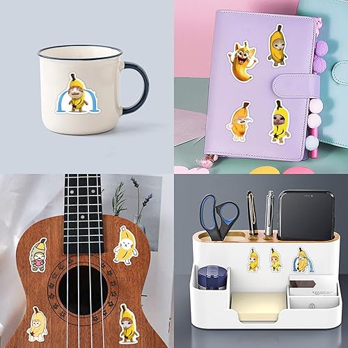 Miniatura 4 de 50 calcomanías de meme de gato de plátano para botellas de agua, lindas calcomanías de animales frutales, divertidas calcomanías de vinilo