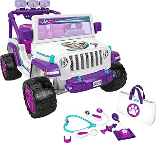 Power Wheels Preschool Ride-On Toy, Happy Hound Vet Rescue Jeep Wrangler with Pretend Medical Kit for Preschool Kids Ages ...