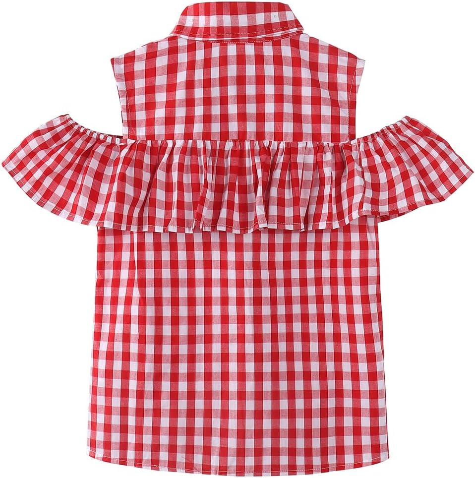 Noomelfish Girls Ruffle Cold Shoulder Top Blouse Short Sleeve Button Down Shirts (4-12 Years) - Image 2