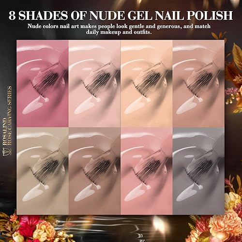 Miniatura 2 de ROSALIND Juego de 8 esmaltes de gel color nude, juego de 8 esmaltes de uñas de gel rosa, tonos de piel, rosa, marrón, neutro, colección de gel para