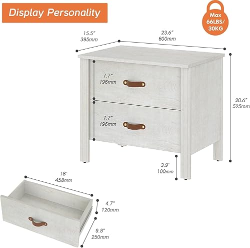 Miniatura 2 de WAMPAT Mesa auxiliar para dormitorio, mesa auxiliar pequeña de madera con 2 cajones para sala de estar, oficina, color blanco