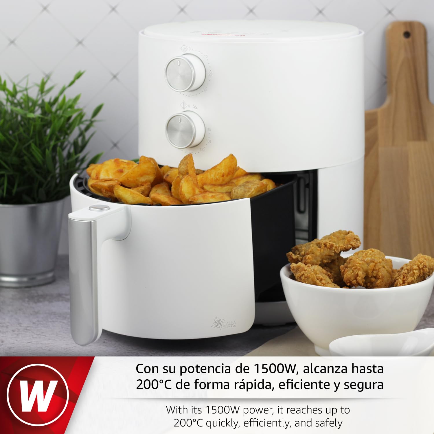 Magefesa Calea - Freidora de Aire Blanca de 3L, 1500W, Control de Temperatura, Multifunción, Cocina Sana, Base Antideslizante, Libre de BPA