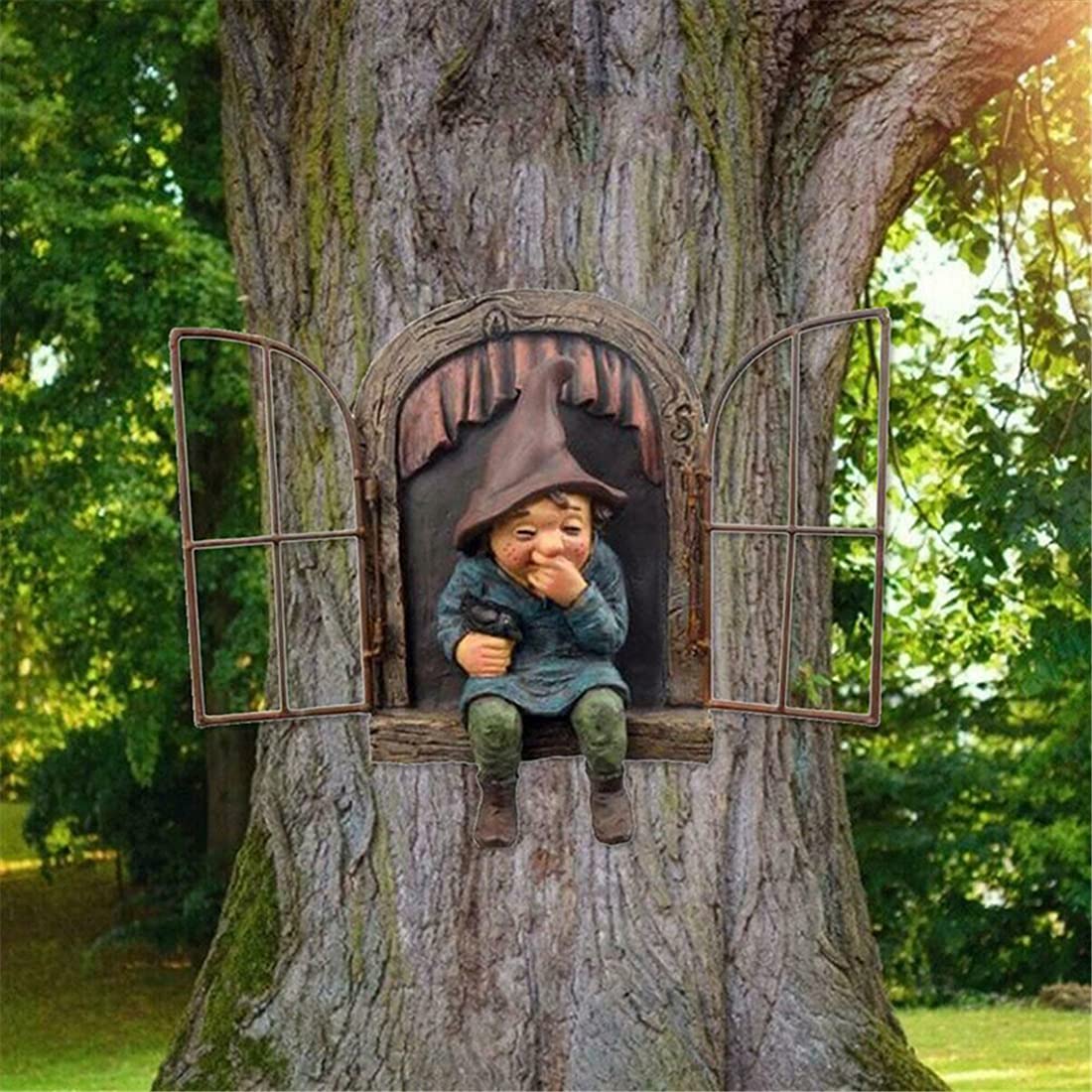 Garden Gnomes Statue Elf Out of The Door Tree Hugger Hanger Outdoor Decoration Peeker Tree Sculpture Yard Lawn Decor