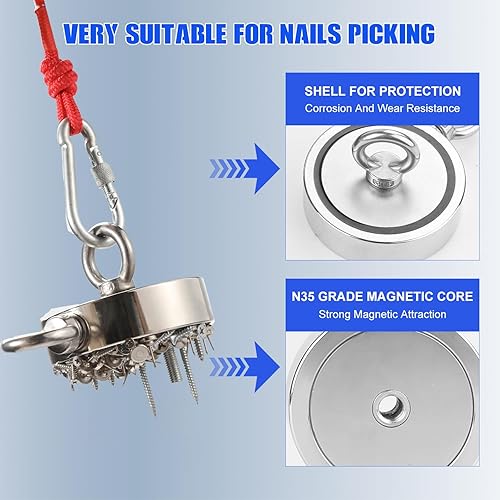 Miniatura 12 de DIYMAG - Imanes de pesca de neodimio superfuertes, imán de tierras raras de 500 libras de fuerza de tracción con cáncamo avellanado para single hole