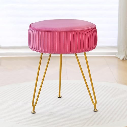 Miniatura 9 de Taburete de tocador, taburete otomano de maquillaje con gran almacenamiento, reposapiés redondo con 4 patas de metal y pies ajustables para sala de