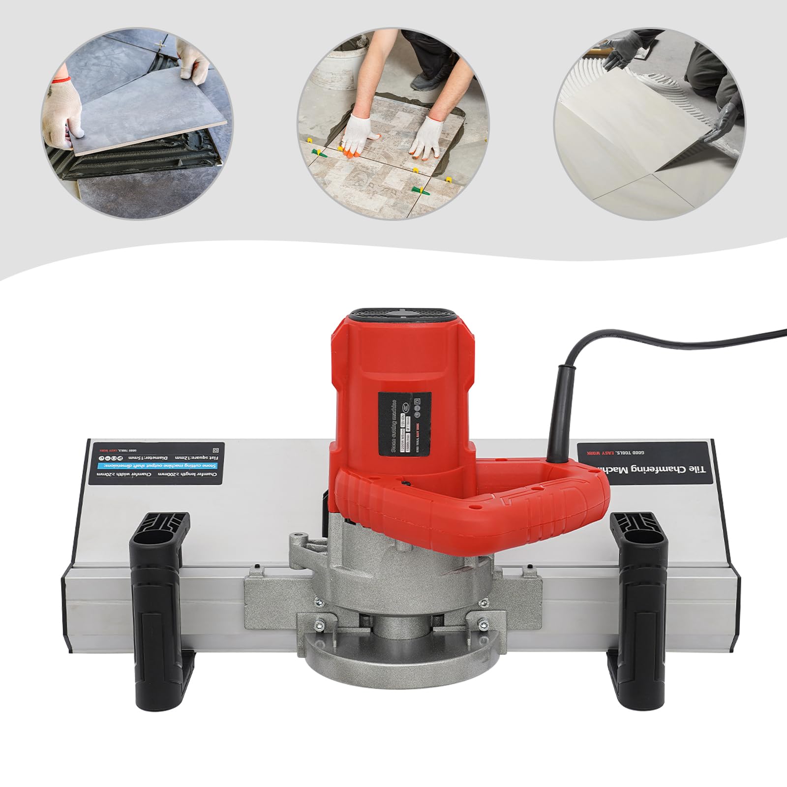 Cortador eléctrico de azulejos, 1200 W, 13000 rpm, 43 grados, corte de chaflán con hoja de sierra, máquina para biselar azulejos, cortador oblicuo de azulejos con bomba de agua de 12 V