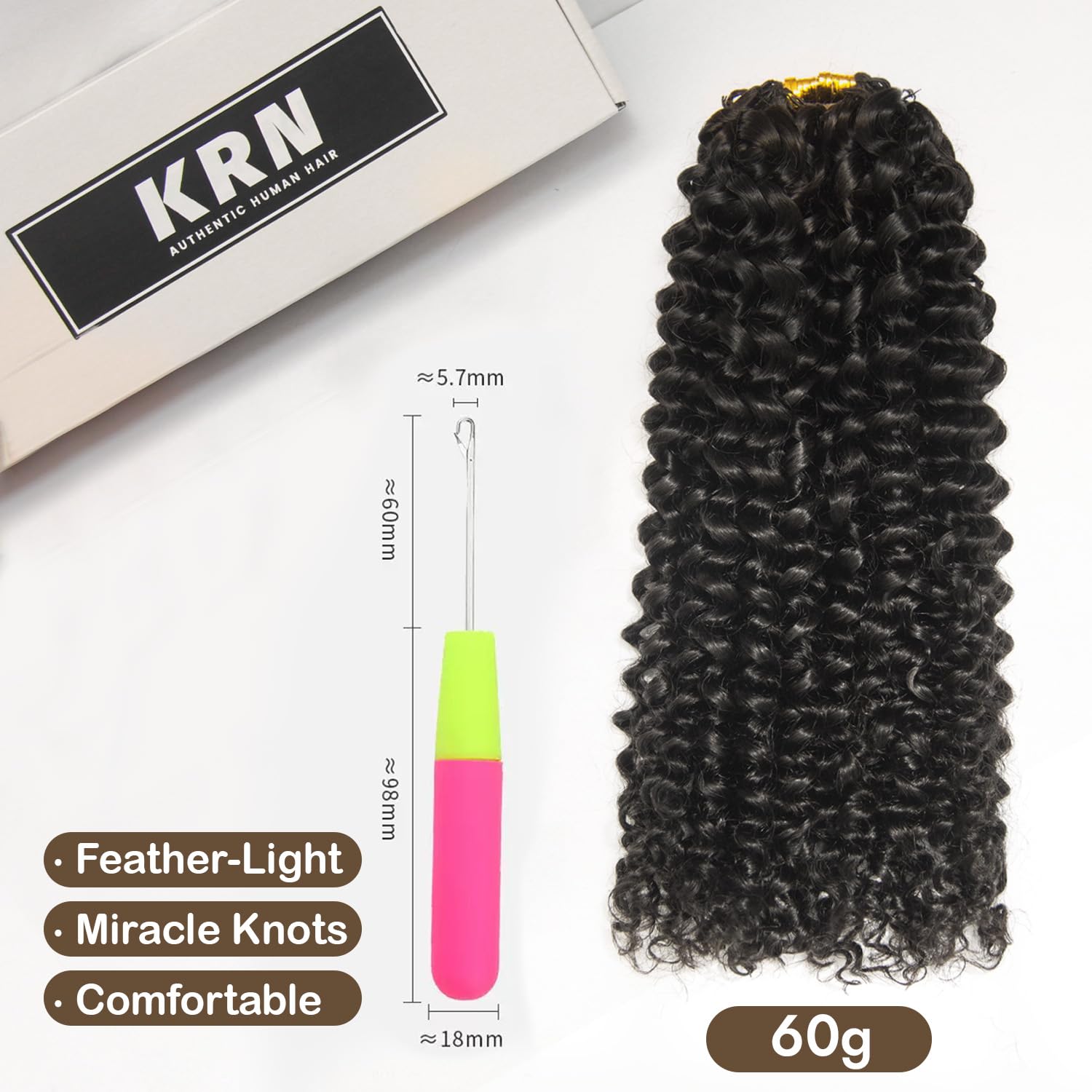 KRN Feather Crochet Human Hair, 60g 16 Inch 12A Brazilian Virgin Deep Curly Crochet Hair Extensions for Women, Knotless & Pre-Separated for Easy Braiding, Natural Light Weight & Reusable