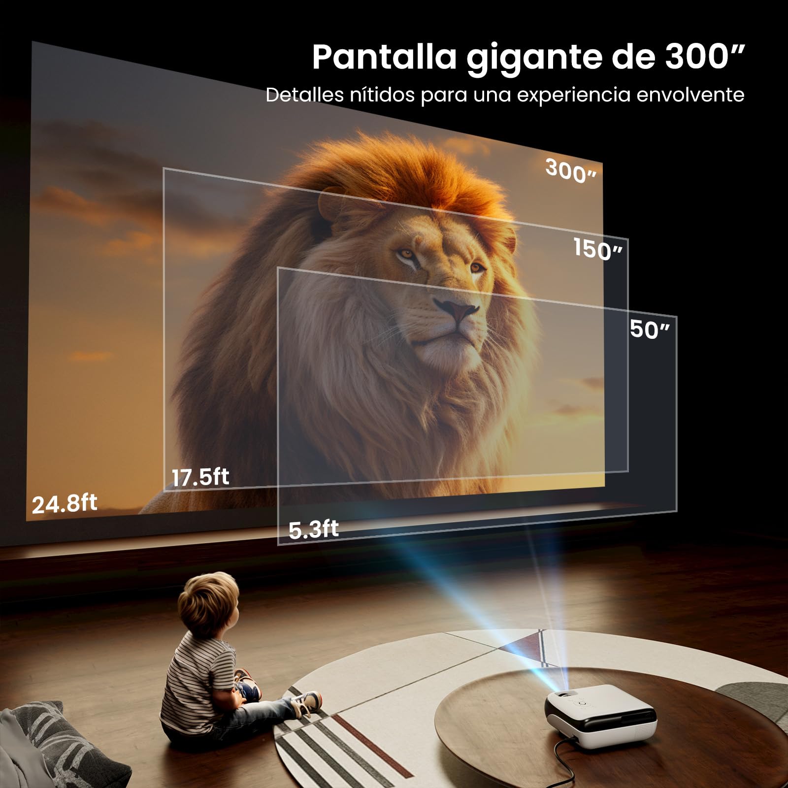 【Google TV Official】 Smart Mini Proyector 4K, HAPPRUN 1000 ANSI 1080P Full HD Proyector con Dolby Audio, WiFi6 Bluetooth5.2 Projector Cine en Casa, Control de Voz, con Netflix, Prime Video, Youtube