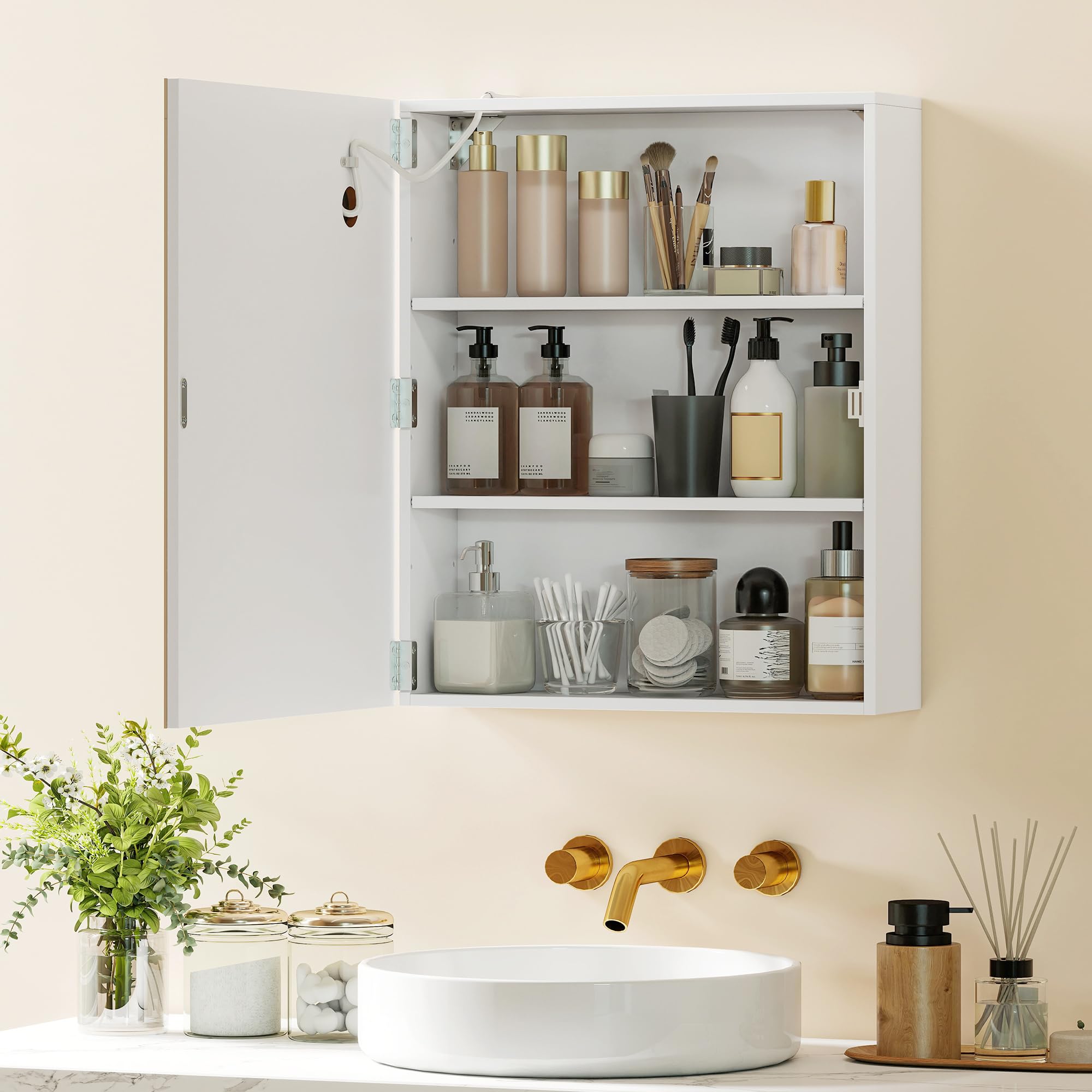 HOMCOM Armoire Murale Salle de Bain avec Miroir et éclairage LED, 50 x 15 x 60 cm, Meuble Salle de Bain avec Anti-buée, étagères réglables, 3 températures de lumière, Interrupteur Tactile, Blanc