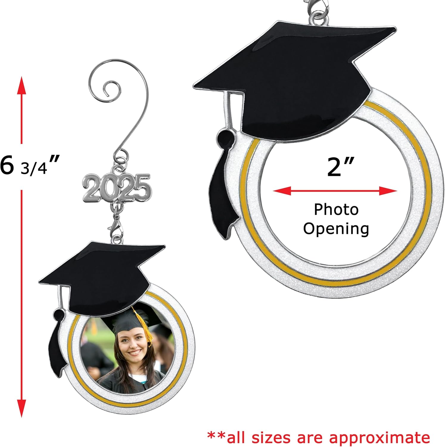 Graduation Christmas Photo Ornament - Dated Charms for 2025 & 2026 - Graduation Hat Design - Congratulations - Senior Students - Storage Gift Bag Included - 3" D - Image 3