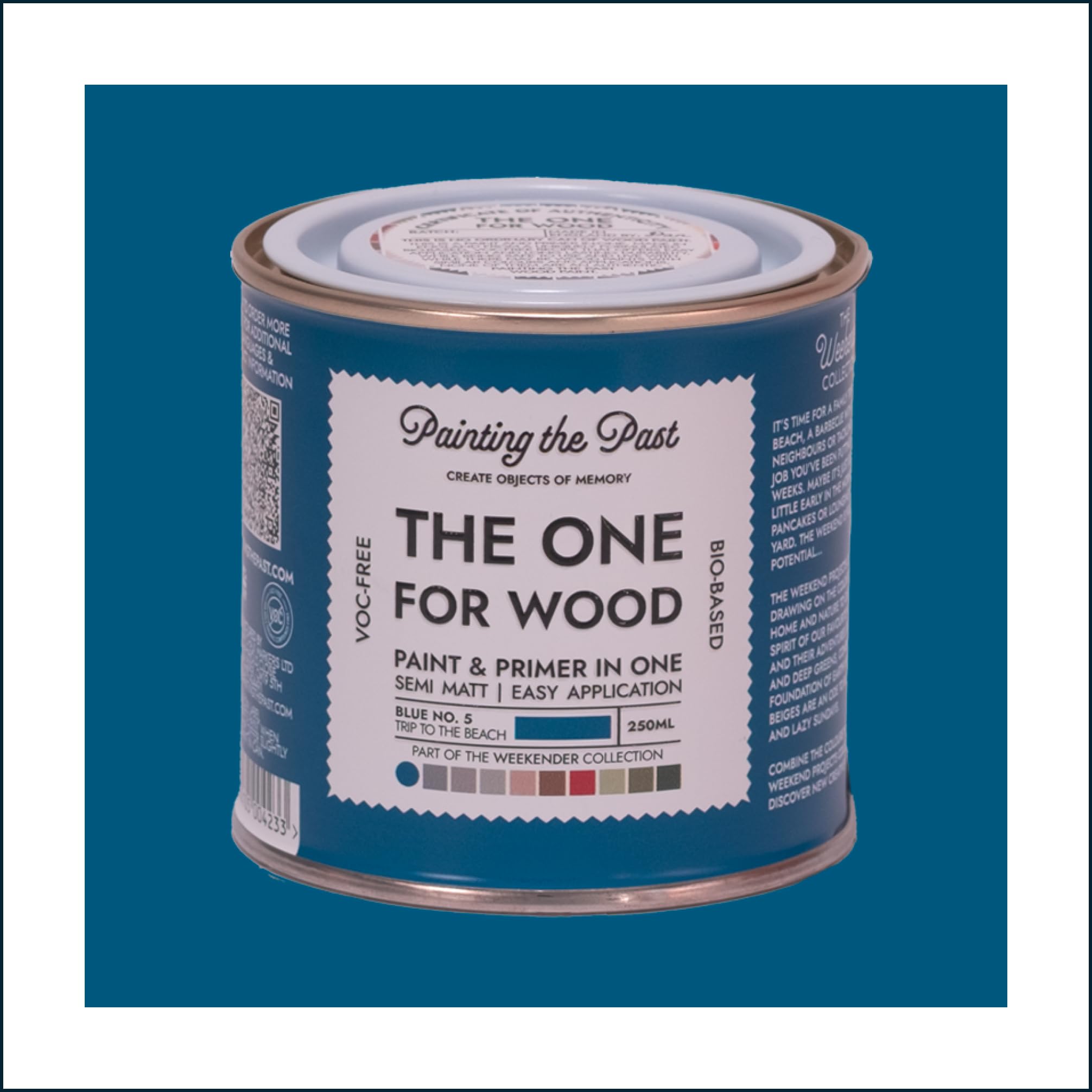 The One for Wood Paint & Primer 250ml Blue No. 5 Trip to the Beach | Semi Matt Finish, Bio-Based & VOC-Free Formula for Wooden Furniture & Surfaces | Durable & Easy Indoor Home Decorating