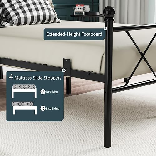 Miniatura 4 de VINGLI Base de cama de metal de tamaño individual con iluminación LED inteligente y estación de carga integrada, plataforma resistente con soporte