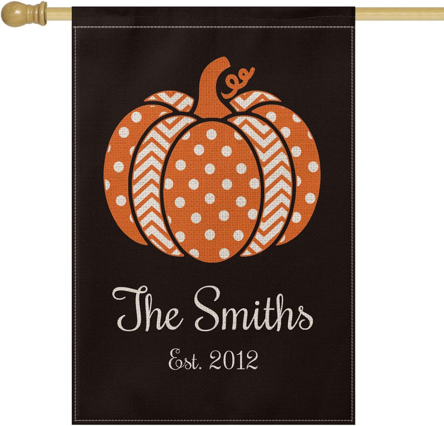 SMILE Personalized Fall Thanksgiving House Flag, Customized Family Name And Established Year Pumpkin, Double Sided 28 x 40 Inch Rustic Farmhouse Burlap Yard Outdoor Decoration