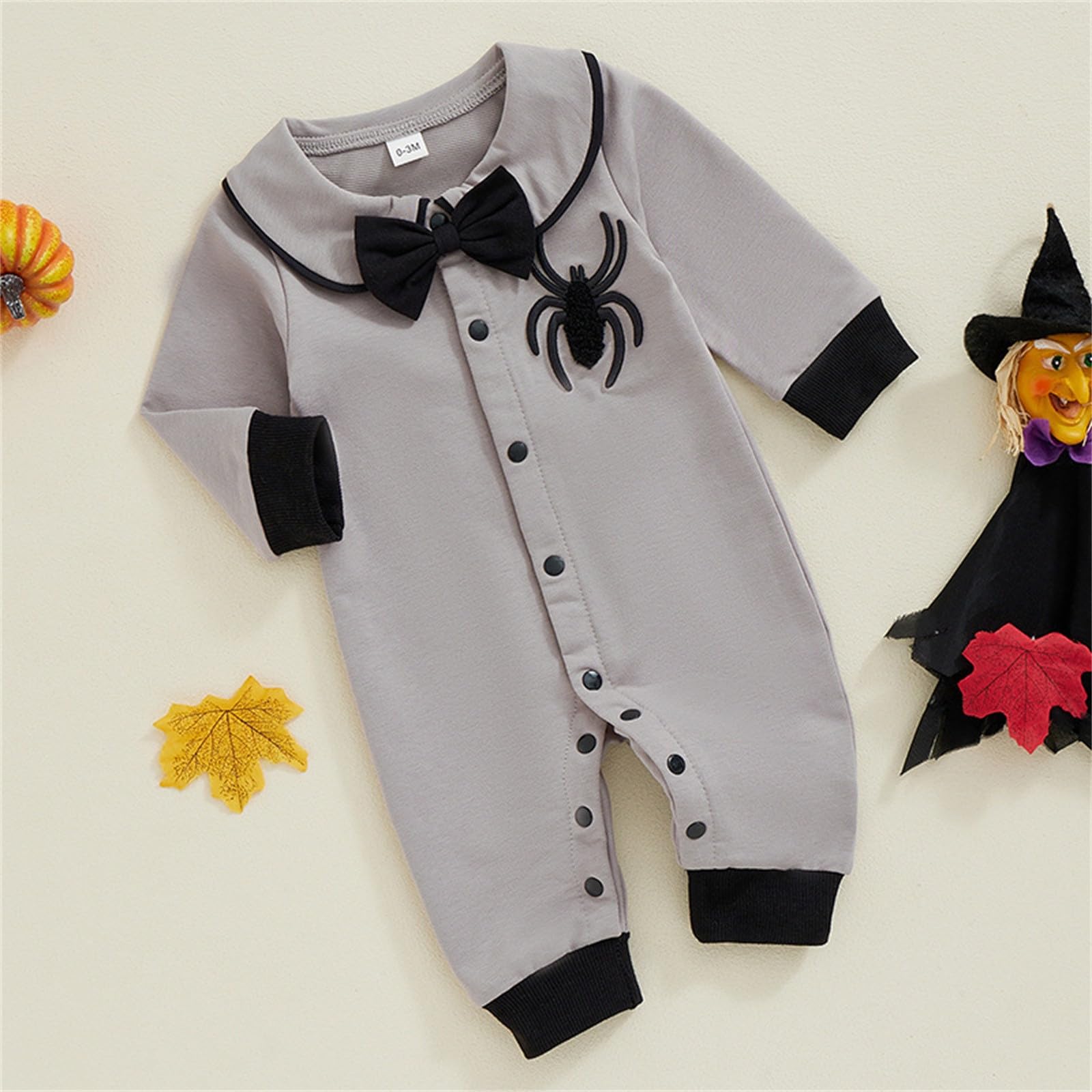 Genérico Mono Halloween Niño Manga Larga Bordado Cuello Bebé 0-18 Meses Ropa Juego Informal Tela Cómoda