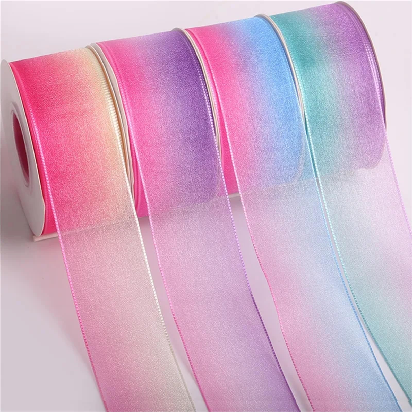 Schleifenband, Organza, Regenbogenfarben, 4,57 m/Rolle, Geschenkband, für Hochzeit, Weihnachten, Geschenkverpackung, Haarschleife, Material (Farbe 1,38 mm)