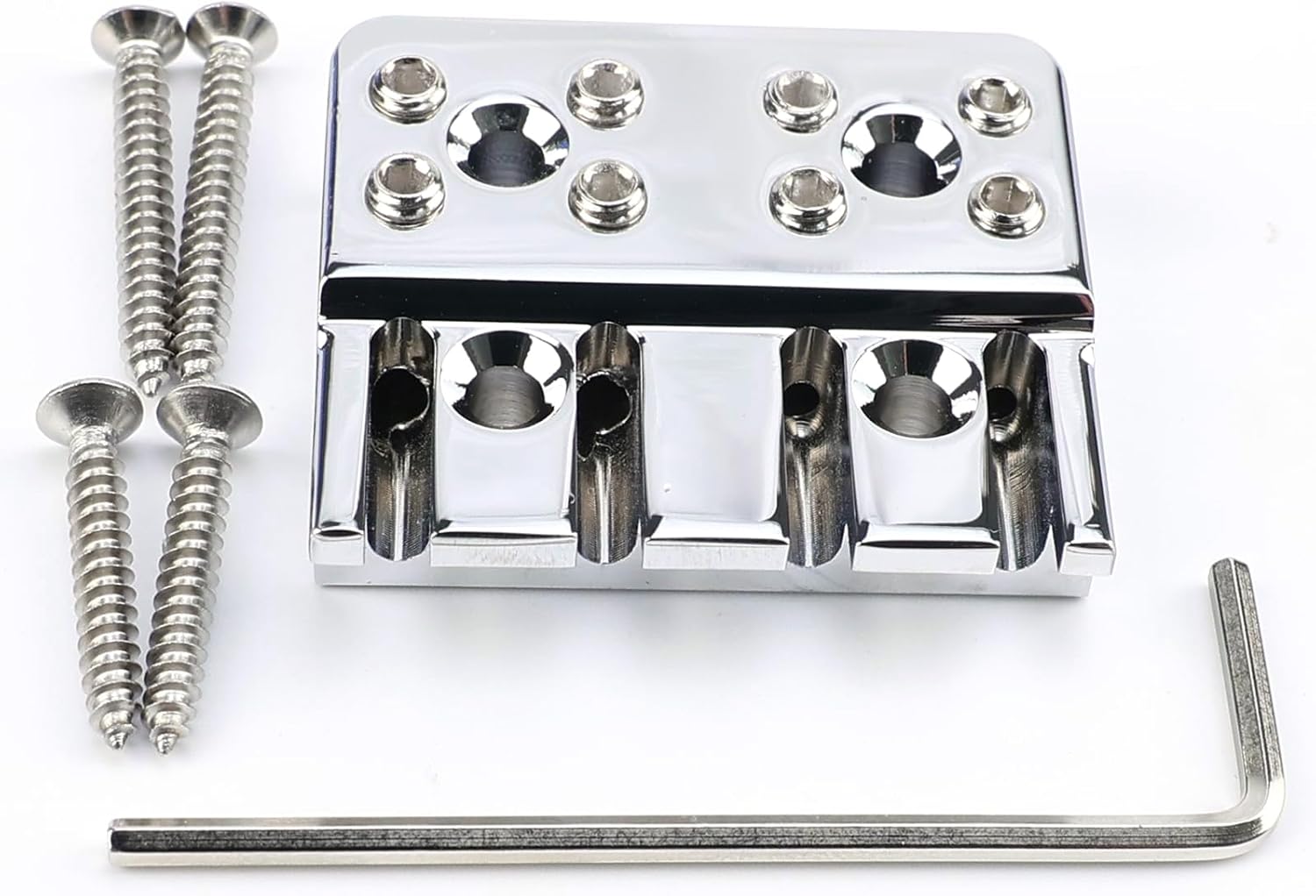 Guitar Bridge String Locks 4 String Bass String Locking Nut Headless Bass Guitar String Lock Brass String Locking for Headless Electric Bass Guitar Replacement Parts （Chrome)