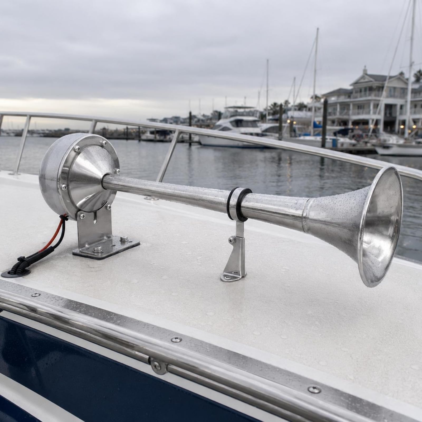 Tromba Elettrica Marina Auto Barca Clacson Tromba Singola Avvisatore Sonoro Acciaio Inox 12V Costruzione Solida Finitura Installazione Diretta Adatto, 24V Tubo Singolo