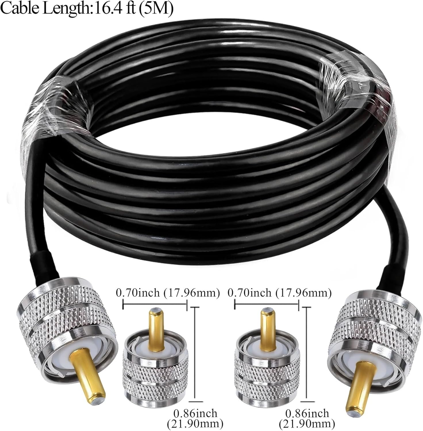 RG58同軸ケーブル UHFオス-延長ケーブル 低損失RF同軸PL259 双方向ラジオ/CBラジオ用 SO239 5m(49.2ft