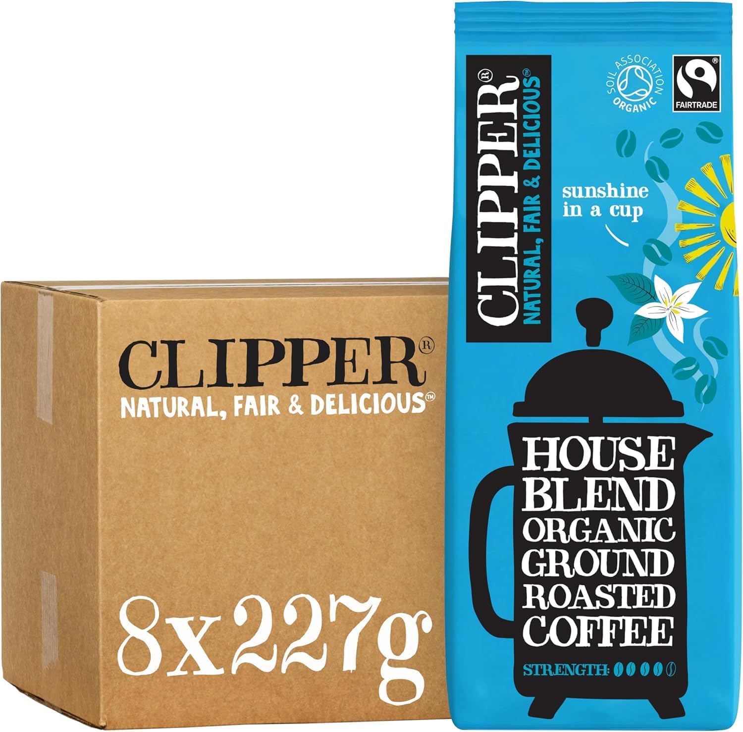 Clipper Organic Fairtrade Papua New Guinea Roast and Ground Arabica Coffee 227 g (Pack of 8)