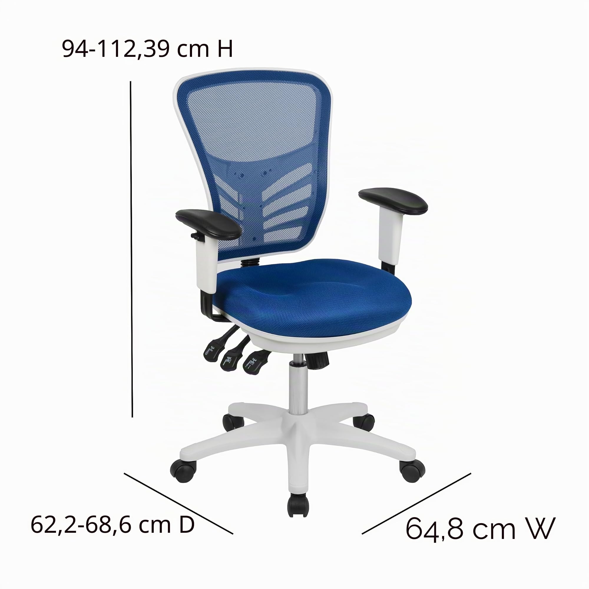 Flash Furniture Nicholas - Silla de Oficina ergonómica giratoria multifunción de Malla Azul con Brazos Ajustables y Marco Blanco