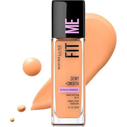 Maybelline New York Fit Me Dewy + Smooth SPF 18 Liquid Foundation Makeup, Soft Honey, 1 Count
