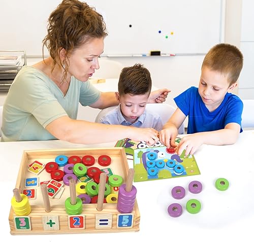 Miniatura 7 de SANKUU Rompecabezas de madera para contar, aprendizaje preescolar, juguetes educativos de matemáticas para niños pequeños, clasificador de formas de