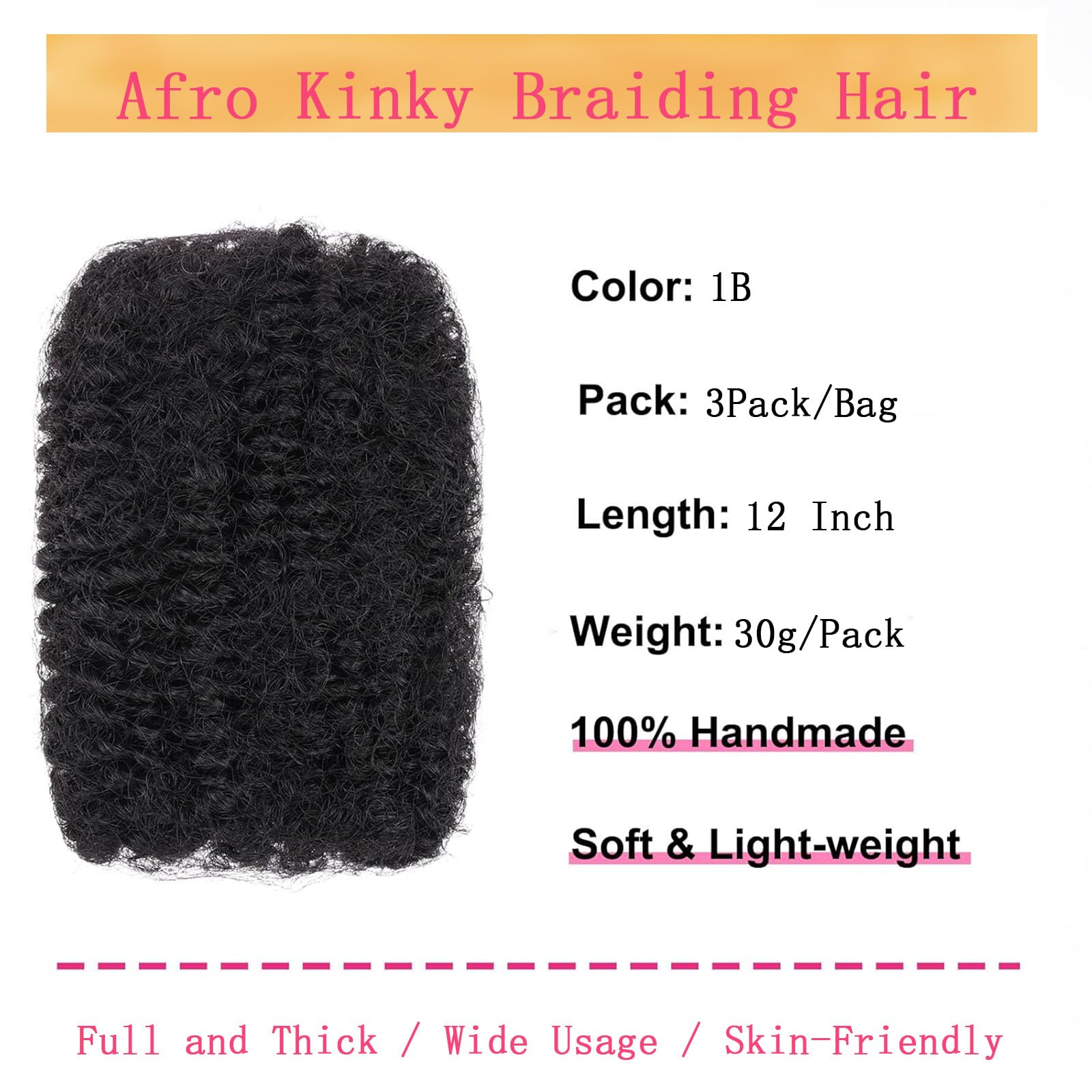 TOOPBIUTI Afro Kinky Bulk Hair 12 Inch Spring Twist Braiding Hair Bulk Locs Dreadlock Extensions Afro Kinky Curly Crochet Braid Hair (1B - Image 2