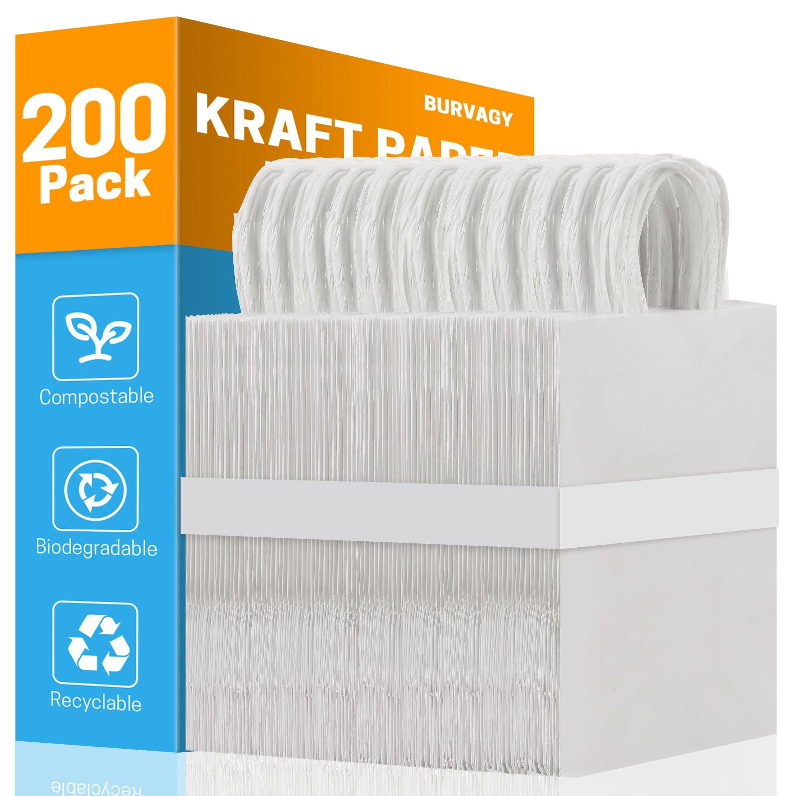 BURVAGY 200Pcs Small Kraft Paper Gift Bags with Handles 5.25x3.25x8.25 Inches Bulk Grocery Retail Party Favor Shopping Bags (White)