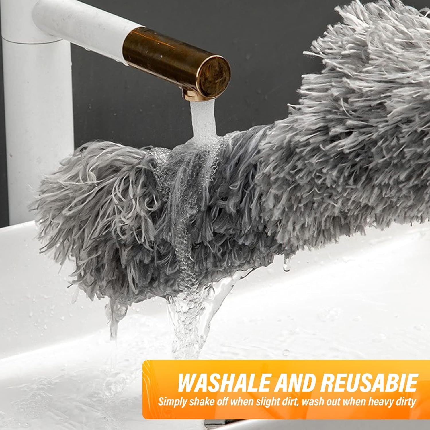 Recluse Extendable Duster Cleaning Kit – 3 in 1 Set with Pole, Microfiber, Chenille & Fan Duster Heads – Washable & Bendable Dusting Tools for Ceiling Fans, Blinds, High Ceilings & Furniture (Grey) 3