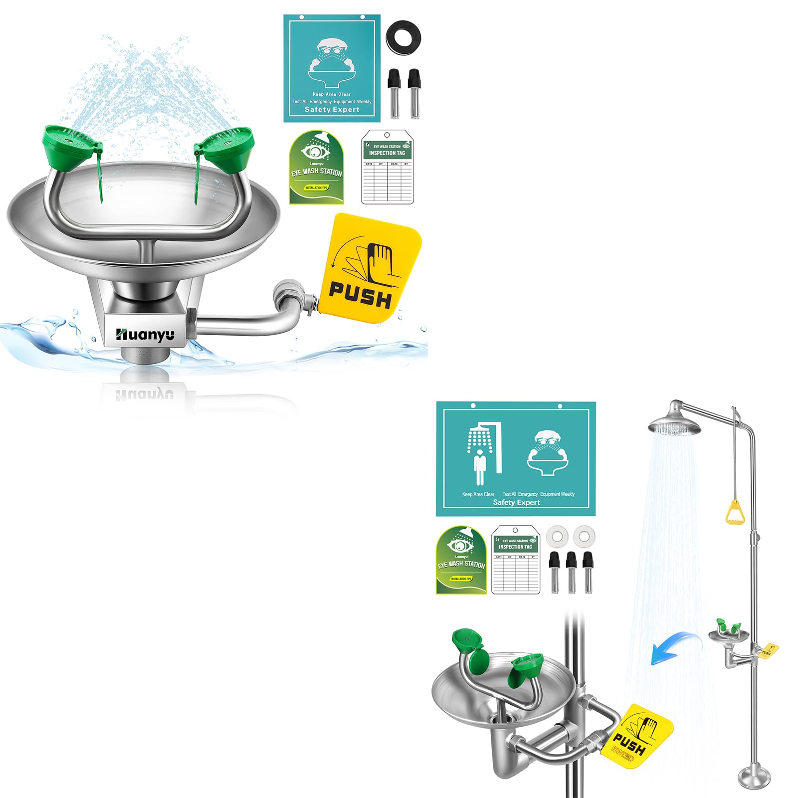 Huanyu Wall Mounted Eye Wash Station (1301 * 1) + Eye Wash Station with Shower (1101 * 1)