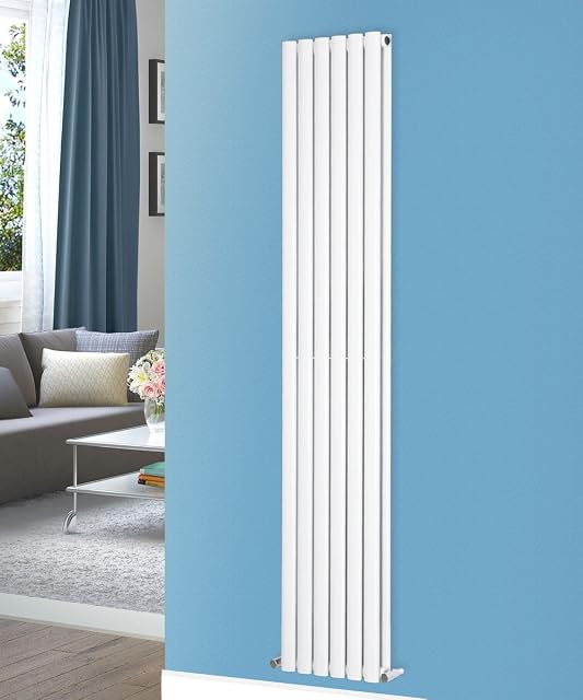 NRG Vertical 1800x354 Oval Column Designer Radiator Bathroom Central Heating Double Panel Gloss White