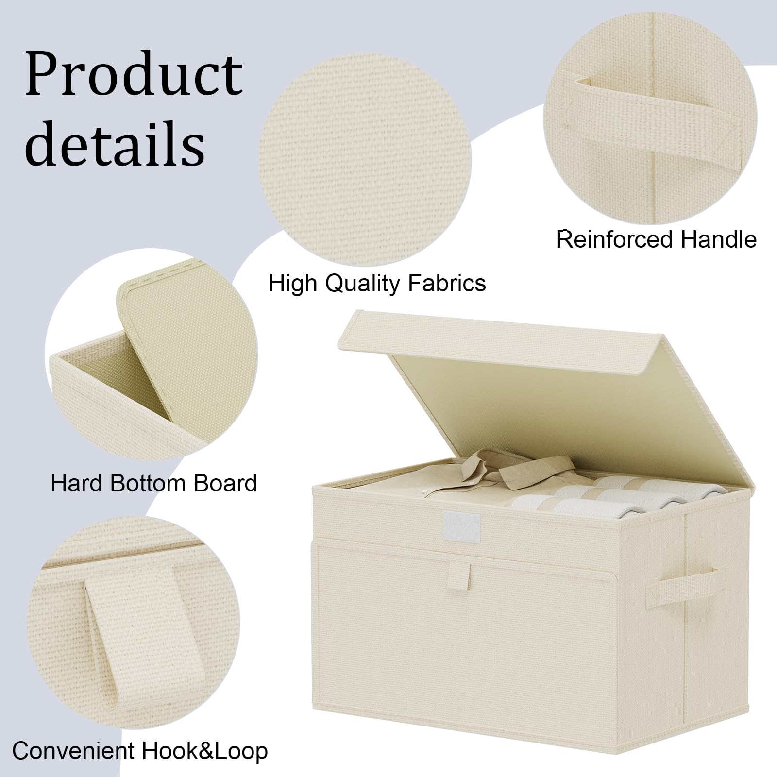 Cubo di Stoccaggio in Tessuto, Cesto Portaoggetti con Coperchio, Organizzatore di Vestiti con Manici, Utilizzato in Camera da Letto o Soggiorno, 4 Pezzi, 26x20x17cm, Beige