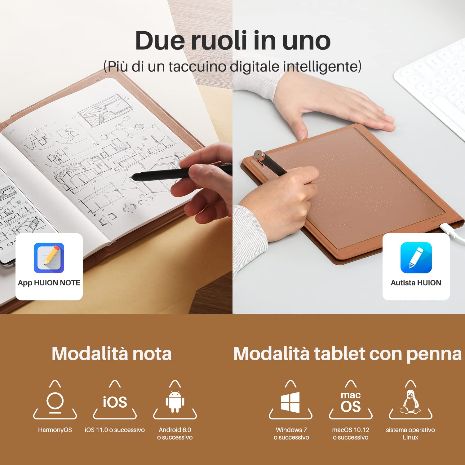 HUION Note X10 - Taccuino Digitale Intelligente Bluetooth 5.0 con 8192 Livelli di Pressione per Prendere Appunti e Fare Schizzi Compatibile con Android/iOS/Windows/MacOS/Linux