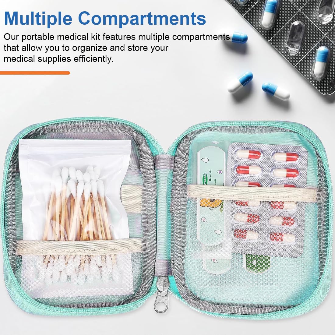 JEYORZY 1 Stück Mini Medizinische Aufbewahrungstasche, tragbar Notfalltasche Reißverschlusstaschen zur Aufbewahrung von Medizin,Perfekt für Camping, Wandern und Reisen