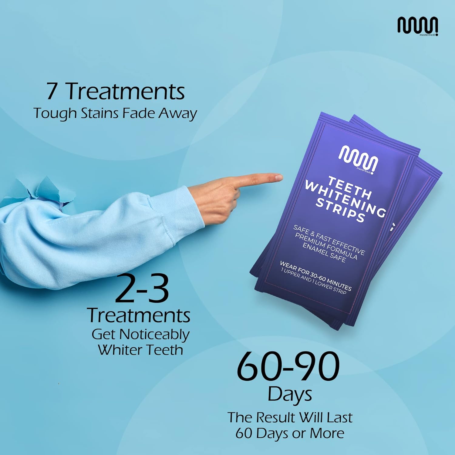 MasterMedi Teeth Whitening Strips, Non-Sensitive White Strips for Teeth Whitening, Fast-Result for Tooth Whitening, Helps in Stain Removal, Teeth Whitening Kit Pack of 14 Whitener Strips, 7 Treatments : Health & Household