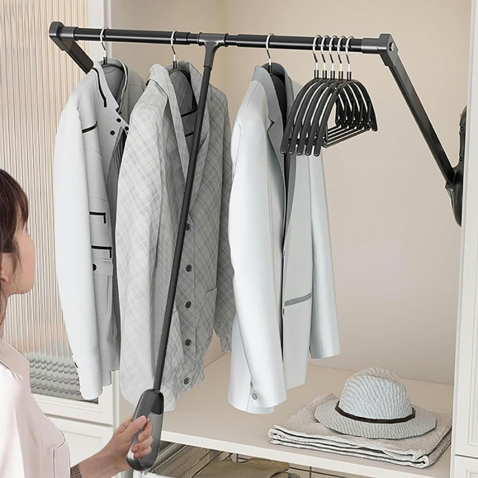 Tringle à vêtements pour armoire à retour doux réglable de 51 à 120 cm